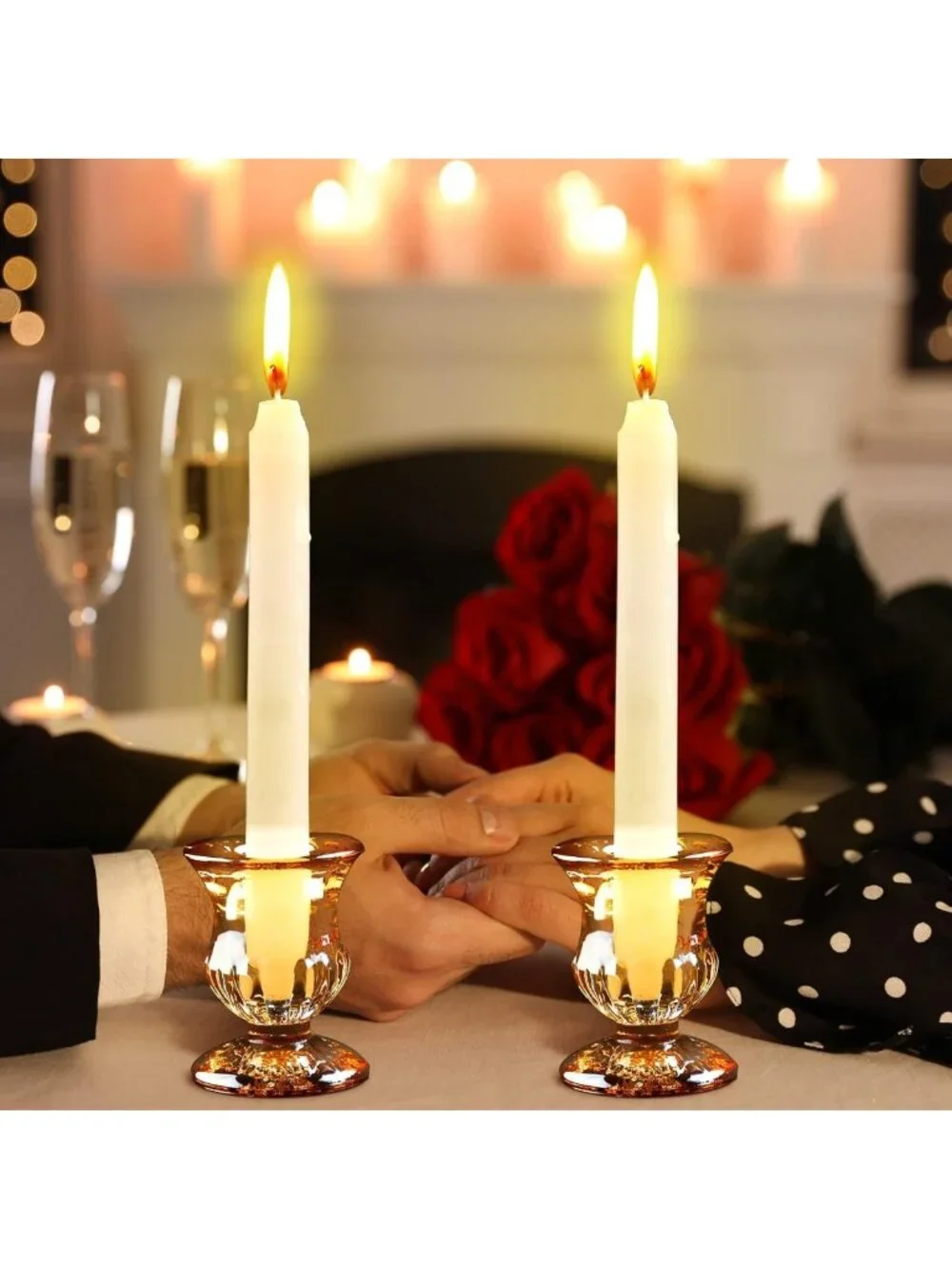 Rustic Clear Glass Taper Candle Holders - Set of 2, Vintage Centerpiece Decor